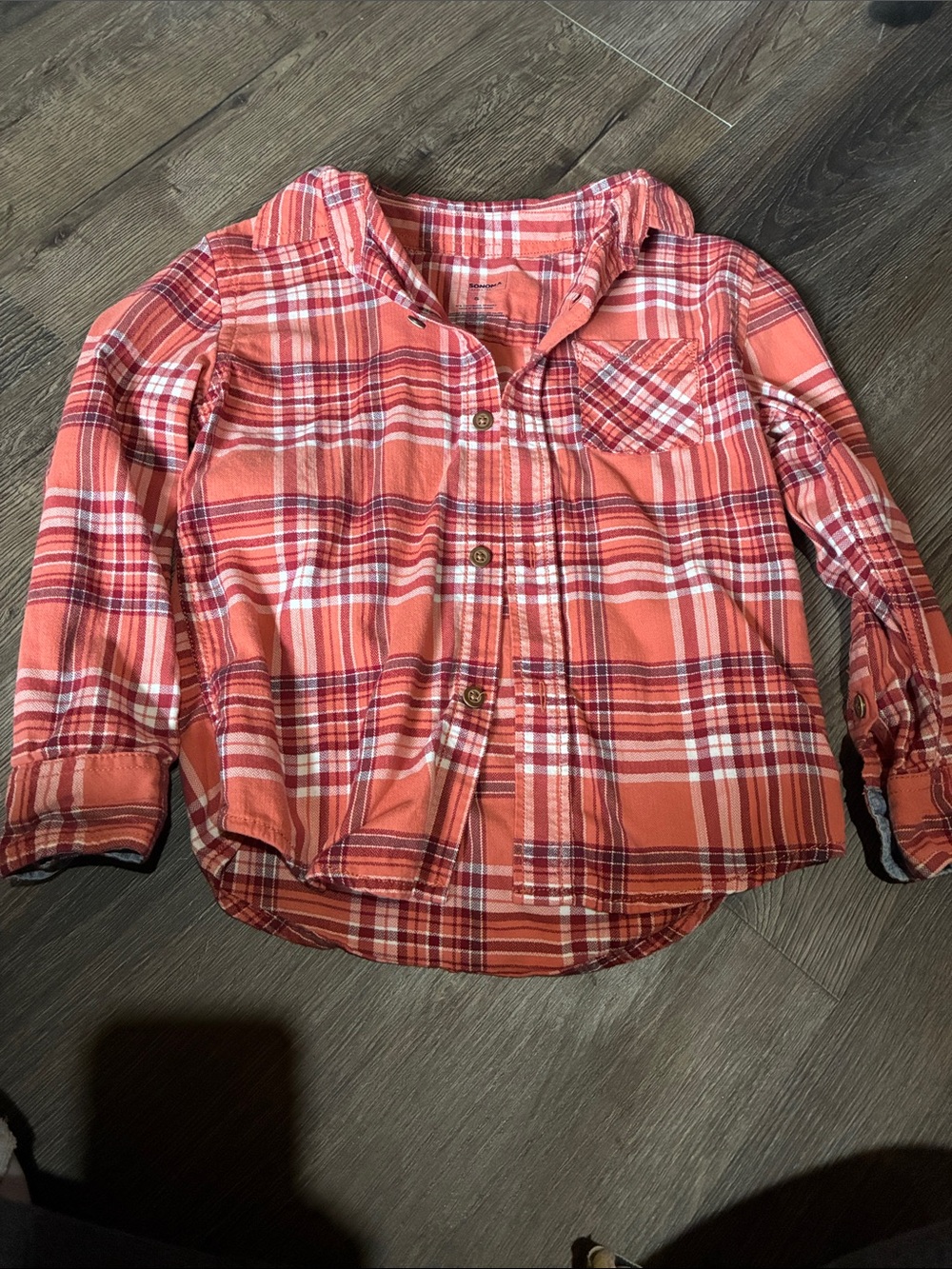 Sonoma Coral & White Plaid Button-Down Shirt